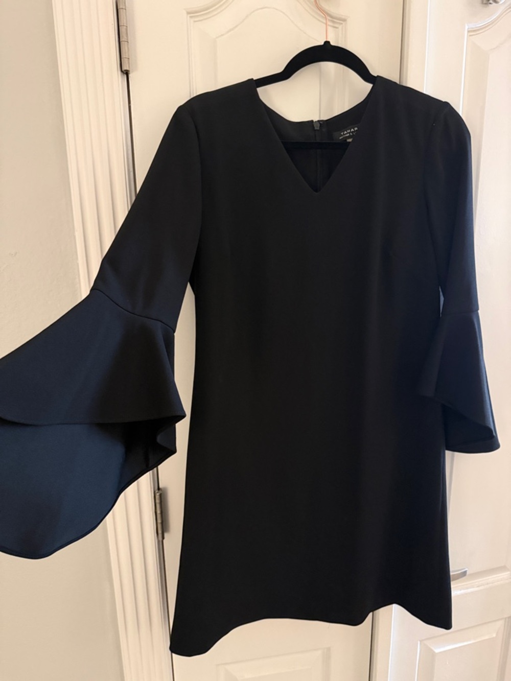Tahari ASL Black Long-Sleeve Bell-Sleeve Shift Dress
